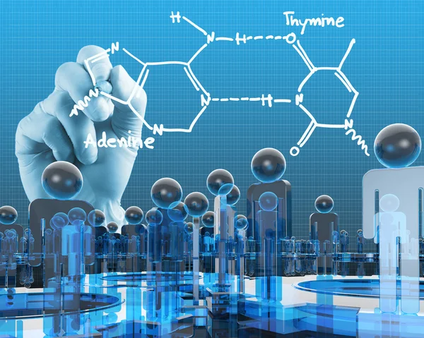 Científico médico mano toque estructura molecular virtual en el l — Foto de Stock