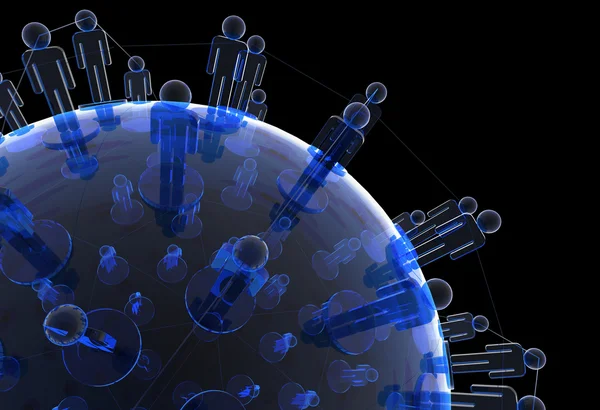 3D-blauwe roestvrij menselijke sociale netwerk — Stockfoto