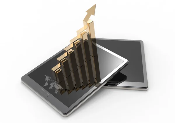 3D-tablet pc met een staafdiagram — Stockfoto
