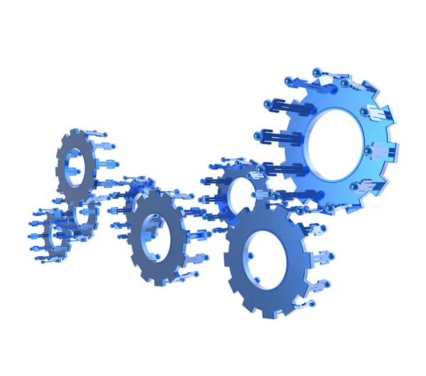 Model of 3d figures on connected cogs — Stock Photo, Image