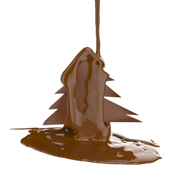 Chocolate cocoa flow a christmas tree — Stock Photo, Image