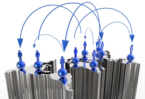 在世界地图上的人类 3d 社交网络 — 图库照片