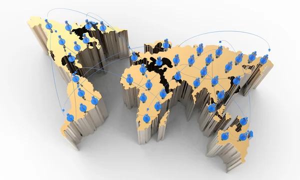 Soziales Netzwerk menschliches 3D auf der Weltkarte — Stockfoto