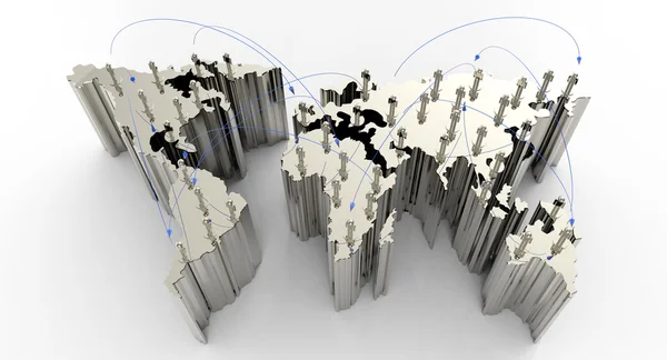 Sieci społecznej człowieka 3d na mapie świata — Zdjęcie stockowe