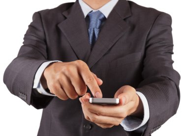 dokunmatik ekran telefon kullanarak iş adamı ele
