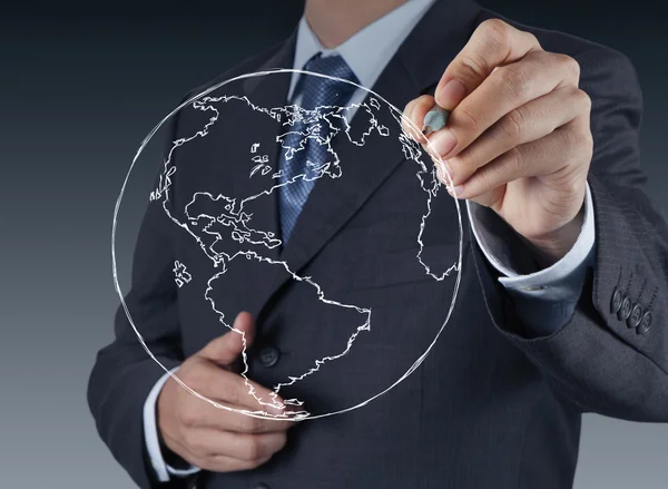 Businessman hand drawing abstract globe — Stock Photo, Image