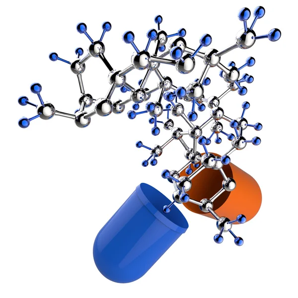 Cápsula médica y estructura molecular — Foto de Stock