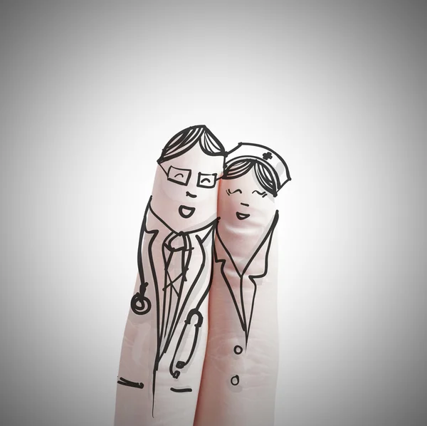 Couple hand drawn and finger,doctor and nurse — Stock Photo, Image