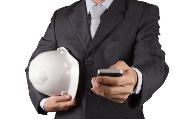 Hombre de negocios mano uso de teléfono inteligente ordenador — Foto de Stock