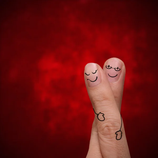 Ευτυχισμένο ζευγάρι δάχτυλο στο δημιουργικό σχεδιασμό αγάπη — Φωτογραφία Αρχείου
