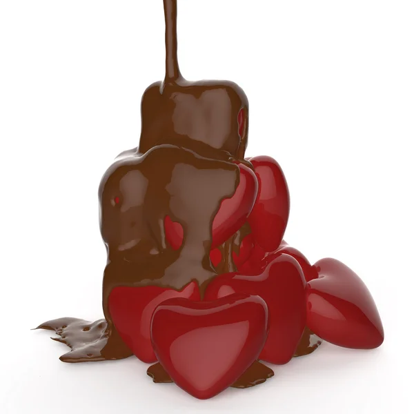 Jarabe de chocolate que gotea sobre el símbolo de forma de corazón —  Fotos de Stock