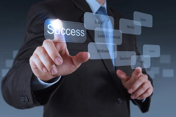 Businessman hand pointing to success diagram — Stock Photo, Image