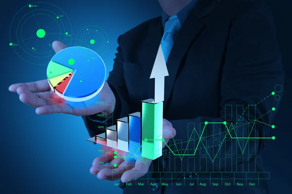 Businessman hand holds graph bar growth — Stock Photo, Image