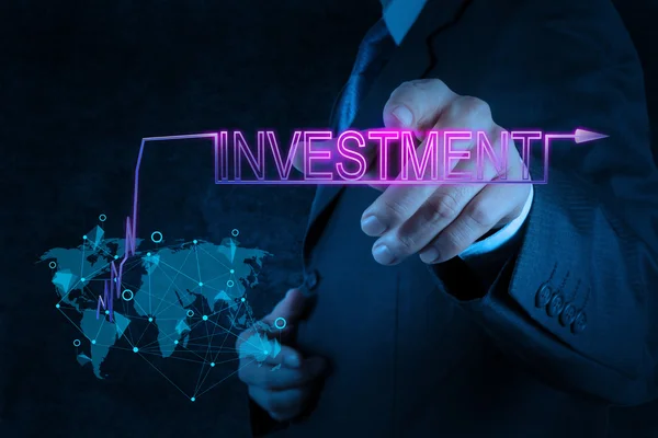 Businessman hand pointing to investment — Stock Photo, Image