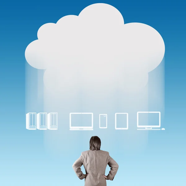 Businessman thinking about cloud network idea — Stock Photo, Image