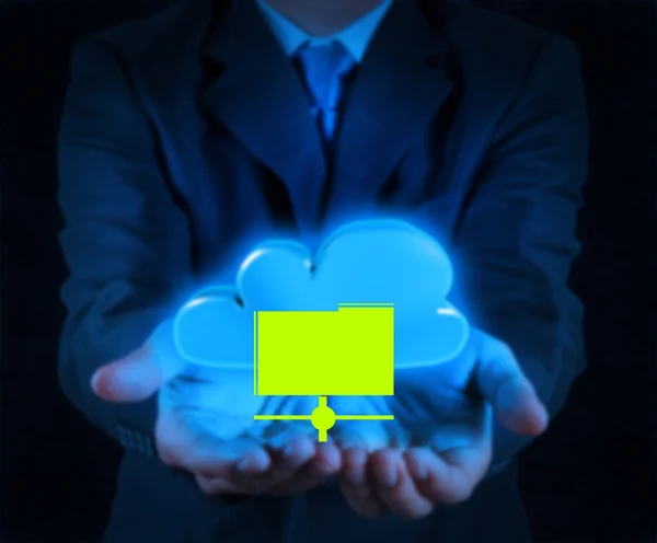 Geschäftsmann Hand zeigt Cloud-Netzwerk-Idee — Stockfoto