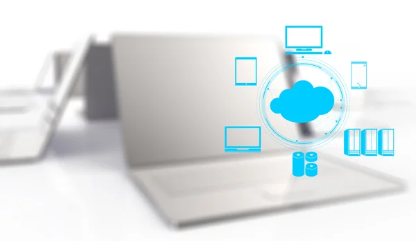 Ein Cloud-Computing-Diagramm auf der neuen Computeroberfläche — Stockfoto