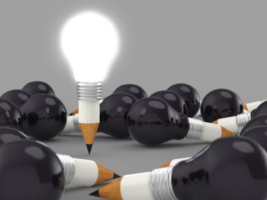 Çizim fikir kalem ve ampul kavramı yaratıcı
