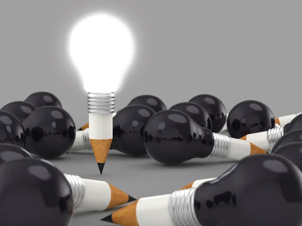 Drawing idea pencil and light bulb concept creative — Stock Photo, Image