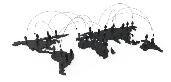 Social network umano 3d sulla mappa del mondo — Foto Stock