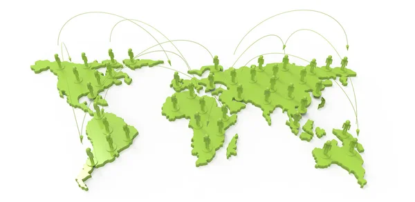 Sociální sítě lidské 3d na mapě světa — Stock fotografie