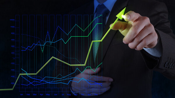 business man hand drawing virtual chart business on touch screen
