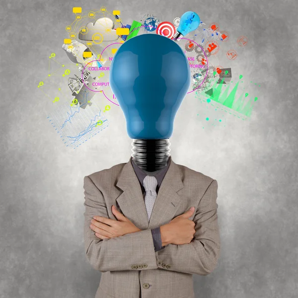 Businessman with lamp-head as business success — Stock Photo, Image