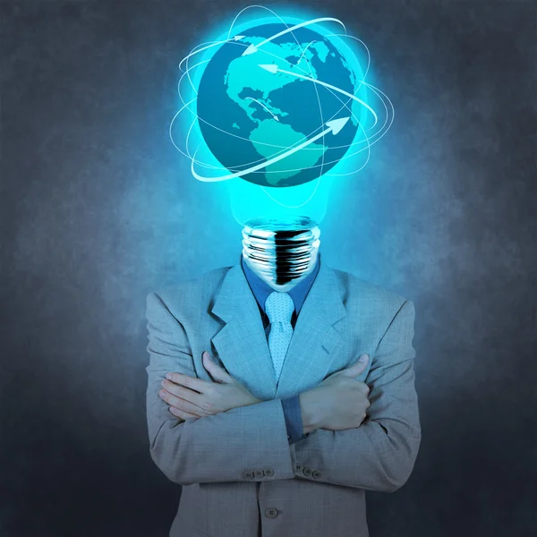 Businessman with lamp-head as social network concept — Stock Photo, Image