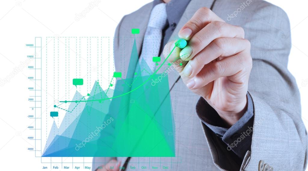 businessman hand drawing virtual chart business on touch screen