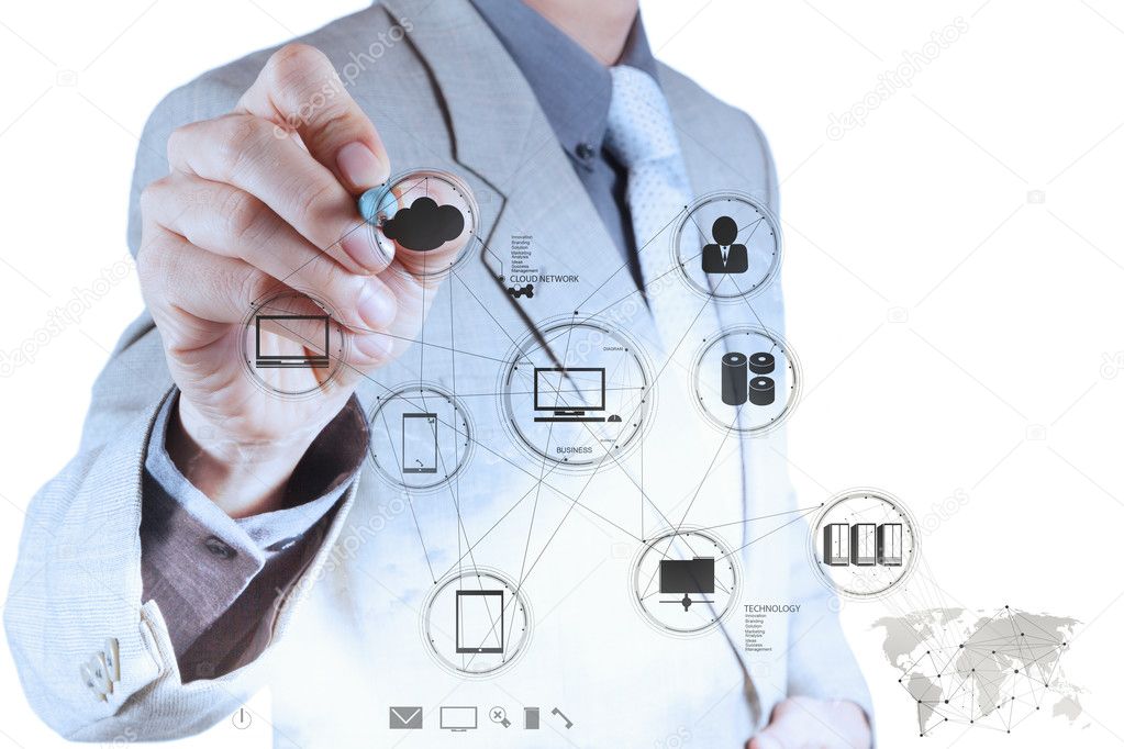 Businessman working with a Cloud Computing diagram