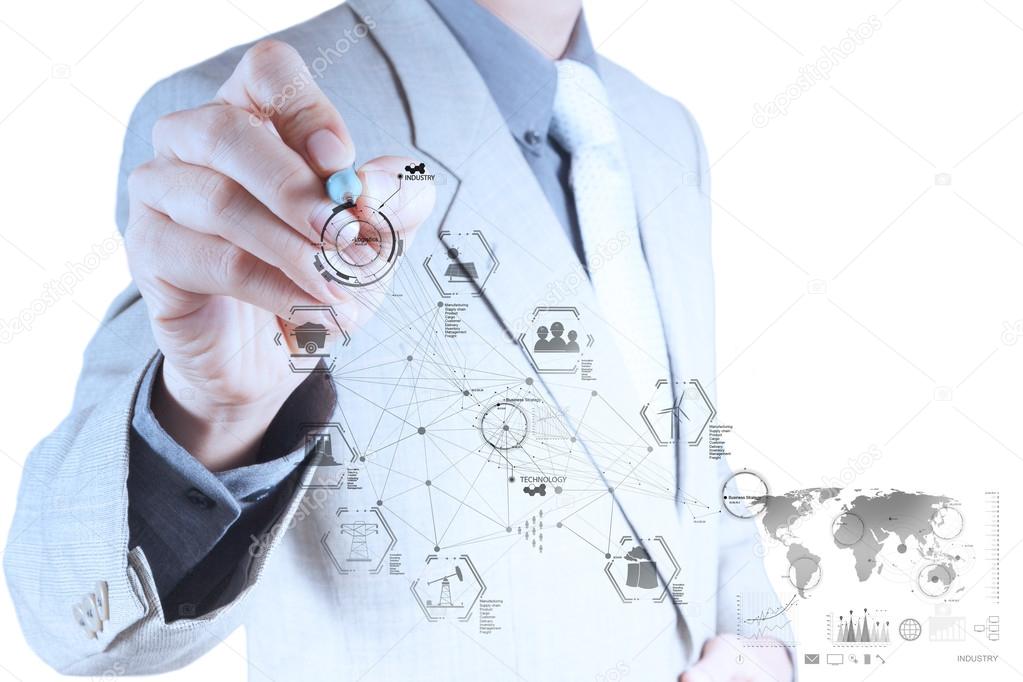 business engineer hand works industry diagram on virtual compute