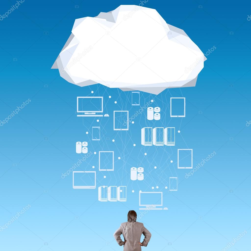 businessman thinking about cloud network idea concept