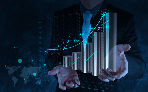 business man hand working with virtual chart business on touch sc
