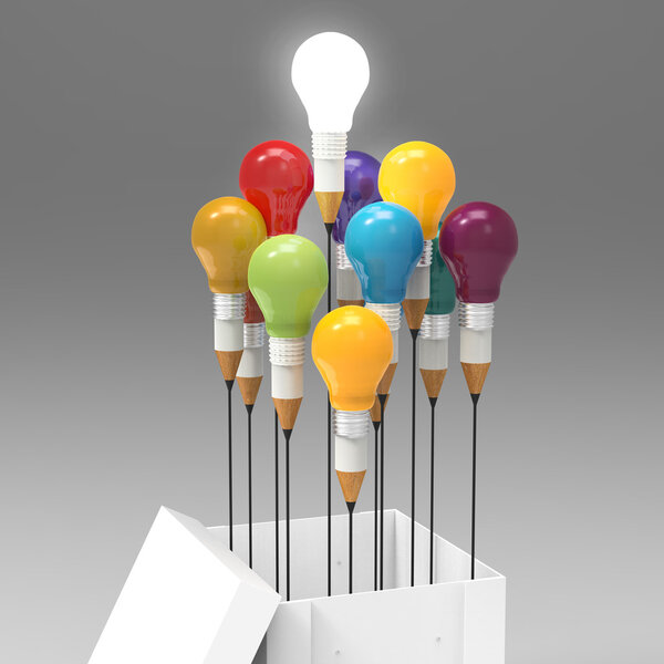 drawing idea pencil and light bulb concept creative and leadersh