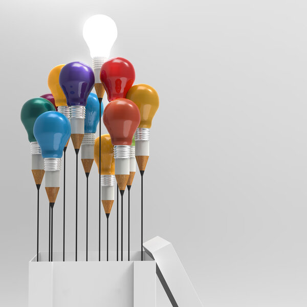 drawing idea pencil and light bulb concept outside the box as cr