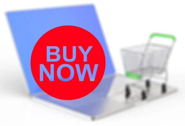 Buy now on laptop computer with cart — Stock Photo, Image