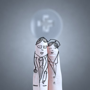 güzel çift elle çizilmiş ve parmak, doktor ve hemşire