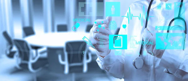 Medicine doctor working with modern computer interface — Stock Photo, Image