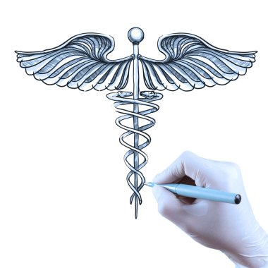 Doktor el caduceus çizer