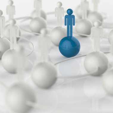 3D mavi ve beyaz insan sosyal ağ ve liderlik