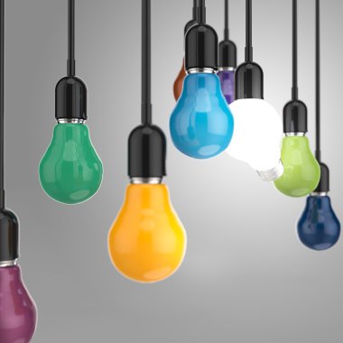 yaratıcı fikir ve liderlik kavramı renk ışık ampul