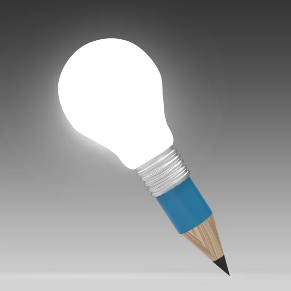 空白 3d 创意铅笔灯泡作为概念创意 — 图库照片