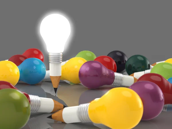 Disegno idea matita e lampadina concetto creativo e leadersh — Foto Stock