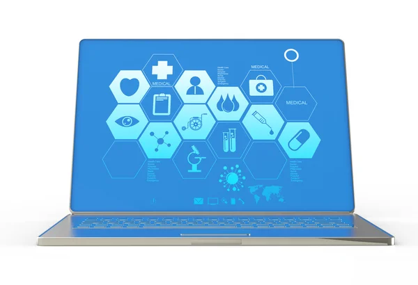 Computer portatile moderno 3d e interfaccia medica — Foto Stock