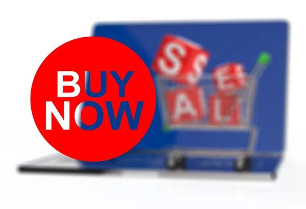 Buy now on laptop computer with cart — Stock Photo, Image