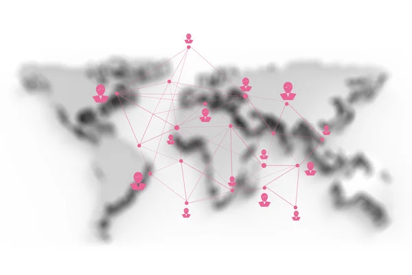 Sociální sítě lidské 3d na mapě světa — Stock fotografie