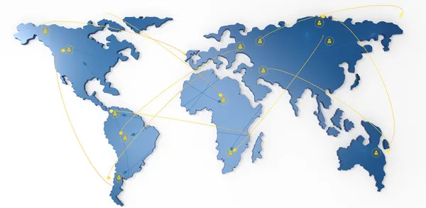 Réseau social humain 3d sur la carte du monde — Photo