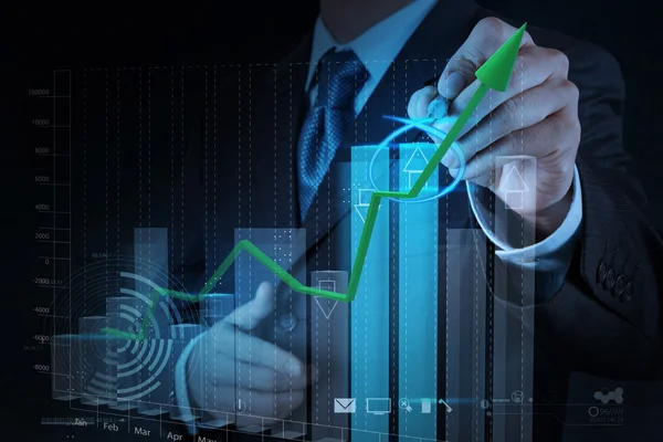 Geschäftsmann Hand Zeichnung virtuelles Diagramm Geschäft — Stockfoto