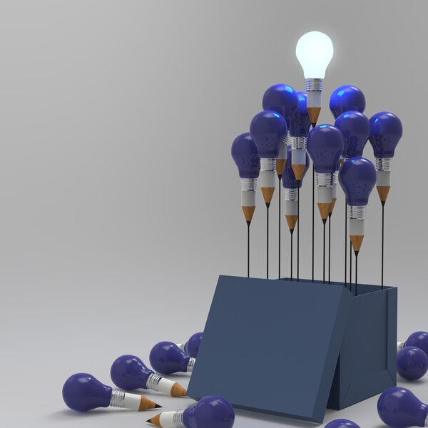 рисование идеи карандаш и лампочка концепция вне коробки
