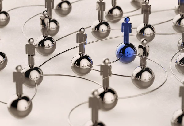3D sieci społeczne człowieka ze stali nierdzewnej i przywództwo — Zdjęcie stockowe